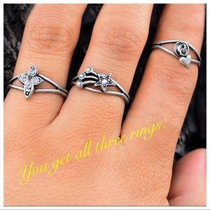 Three Celebration Rings in Ant.Silver & Crystals-Boutique